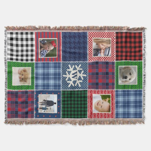 Kariertes Patchwork-Foto und Mit Monogramm Schneef Decke (Vorderseite)