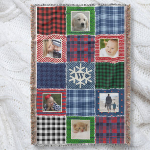Kariertes Patchwork-Foto und Mit Monogramm Schneef Decke