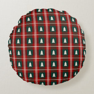Kariertes Patchwork Weihnachtsbaummuster Rundes Kissen