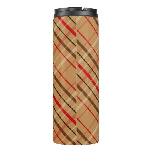 Kariertes PATTERN FÜR BROWN & RED URLAUB Thermosbecher (Rückseite)