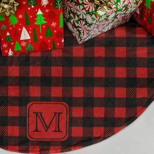 Kariertes Personalisiertes Monogramm in Rot und Sc Polyester Weihnachtsbaumdecke