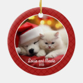Kariertes Pet-Foto Keramik Ornament (Hinten)