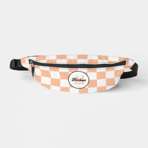 Kariertes Pfirsich weiß geometrisches Retro-Monogr Bauchtasche
