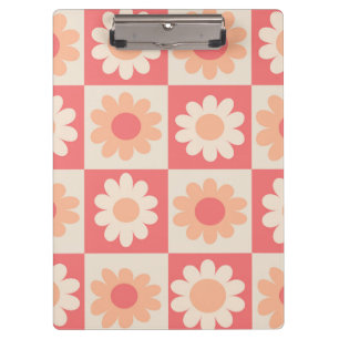 Kariertes Pfirsichflaum Retro-Blumenmuster Klemmbrett