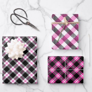 Kariertes Pink & Black Buffalo Wrapping Paper Geschenkpapier Set