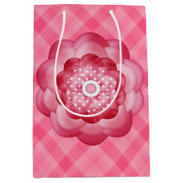Kariertes PINKPATTER MIT PINK-BLUME Mittlere Geschenktüte