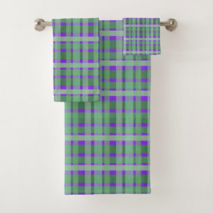 Kariertes Plaid Tartan Grüne Streifen Auf Lila  Badhandtuch Set