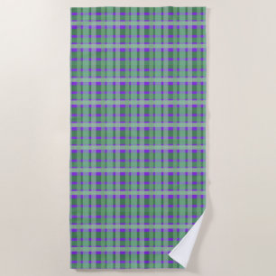 Kariertes Plaid Tartan Grüne Streifen Auf Lila  Strandtuch