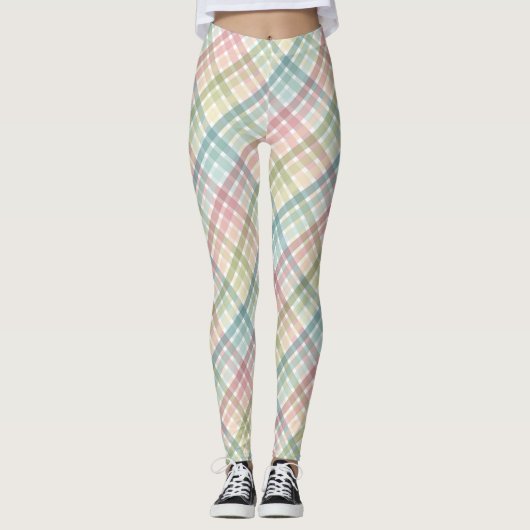 Kariertes Rainbow-Pastellmuster Leggings (Vorderseite)
