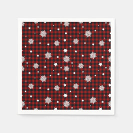 Kariertes Red Black Buffalo Schneeflocke Winterwei Serviette