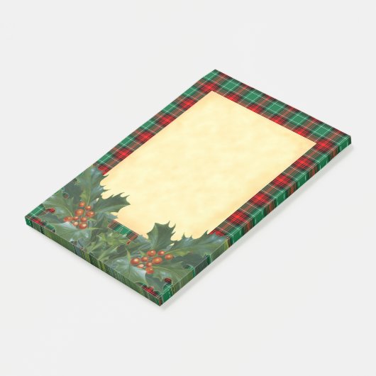 Kariertes Red Green Holiday Muster mit Holly Stick Post-it Klebezettel (angewinkelt)