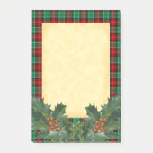 Kariertes Red Green Holiday Muster mit Holly Stick Post-it Klebezettel (Vorderseite)