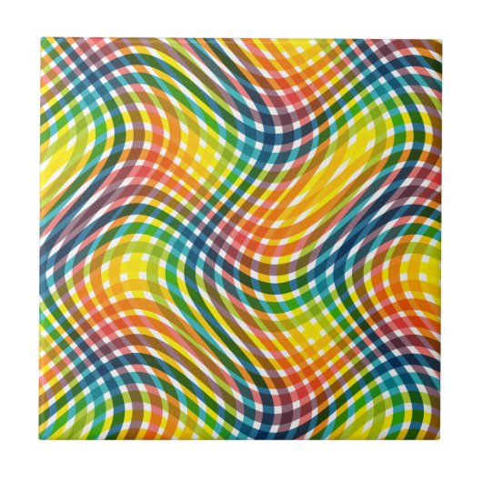 Kariertes Regenbogen-Muster Fliese (Vorderseite)