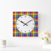 Kariertes Regenbogen-Muster Quadratische Wanduhr (Zuhause)