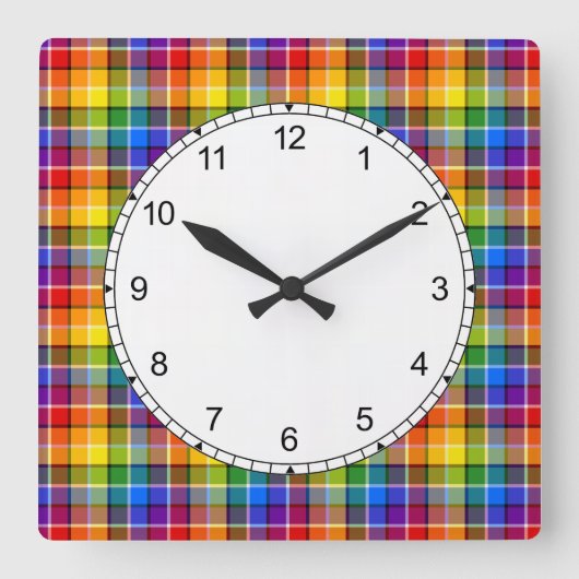 Kariertes Regenbogen-Muster Quadratische Wanduhr (Vorderseite)