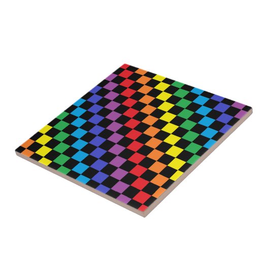 Kariertes Regenbogen-Schwarzes Fliese (Seite)