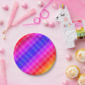 Kariertes Regenbogenmuster Rosa lila-Rosa Pappteller (Party)