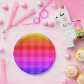 Kariertes Regenbogenmuster Rosa lila-Rosa Pappteller (Party)