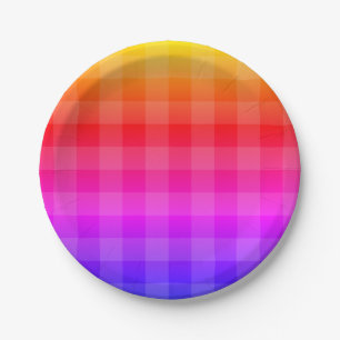 Kariertes Regenbogenmuster Rosa lila-Rosa Pappteller