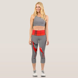 Kariertes Rentier Kariert Waist Grau Capri Leggings