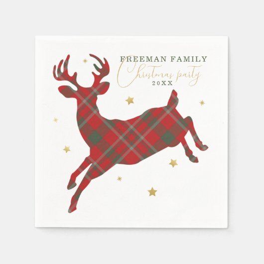 Kariertes Rentier Weihnachtsbuch Napkins, Party Serviette (Vorderseite)
