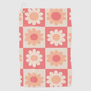 Kariertes Retro-Blumenmuster in Pfirsichflaum Golfhandtuch