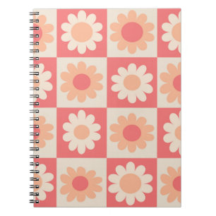 Kariertes Retro-Blumenmuster in Pfirsichflaum  Notizblock