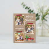 Kariertes Rollband Red Truck WeihnachtsKraft Postkarte (Stehend Vorderseite)