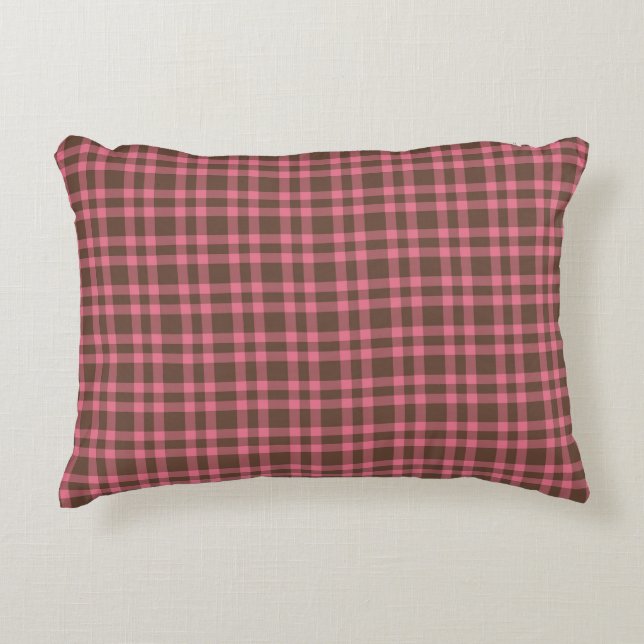 Kariertes Rosa-Braun-Muster Dekokissen (Vorderseite)
