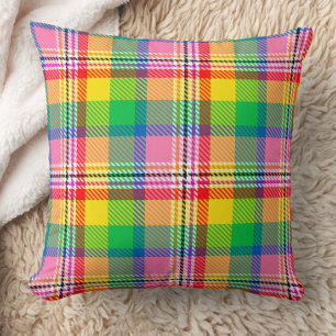 Kariertes rosa Gelbtartan-Design Kissen