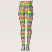 Kariertes rosa Gelbtartan-Design Leggings (Vorderseite)