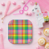 Kariertes rosa Gelbtartan-Design Pappteller (Party)