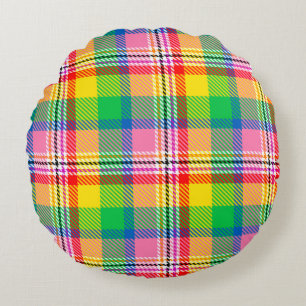 Kariertes rosa Gelbtartan-Design Rundes Kissen