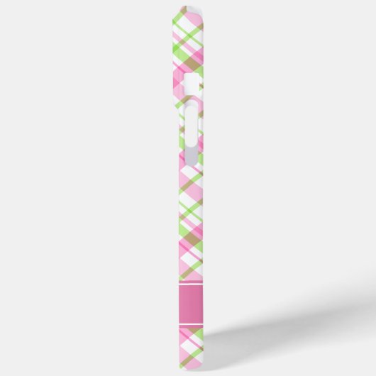 Kariertes rosa und grünes Muster Case-Mate iPhone Hülle (Rückseite / Links)