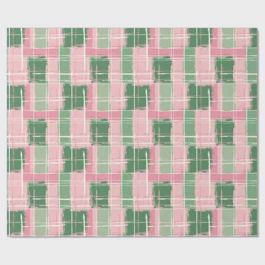 Kariertes rosa und grünes Muster mit weißem Streif Geschenkpapier (Flach)