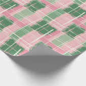 Kariertes rosa und grünes Muster mit weißem Streif Geschenkpapier (Ecke)