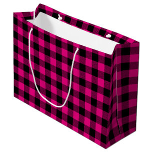 Kariertes Rosa und Schwarzes Gingham Große Geschenktüte