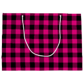 Kariertes Rosa und Schwarzes Gingham Große Geschenktüte (Rückseite)