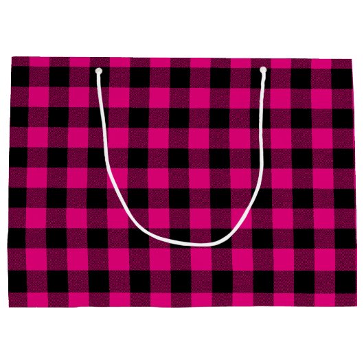 Kariertes Rosa und Schwarzes Gingham Große Geschenktüte (Rückseite)
