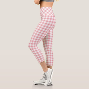Kariertes rosa und weißes Büffel Capri Leggings