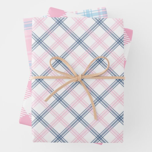 Kariertes, rosa Wrapping Paper (Flachblatt) Set 3 Geschenkpapier Set (Beispiel)