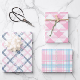 Kariertes, rosa Wrapping Paper (Flachblatt) Set 3 Geschenkpapier Set