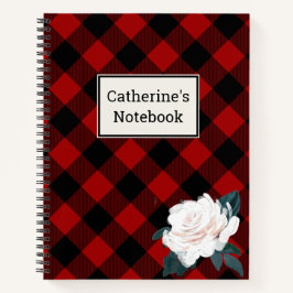 Kariertes Rot-Buffalo-Notebook mit  Rose Notizblock