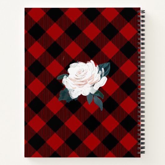 Kariertes Rot-Buffalo-Notebook mit Rose Notizblock (Rückseite)