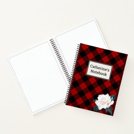 Kariertes Rot-Buffalo-Notebook mit  Rose Notizblock (Innenseite)