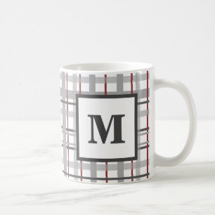 Kariertes Rot Grau Silber Monogramm Kaffeetasse