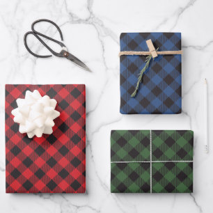 Kariertes Rot-Grün-Buffalo Geschenkpapier Set