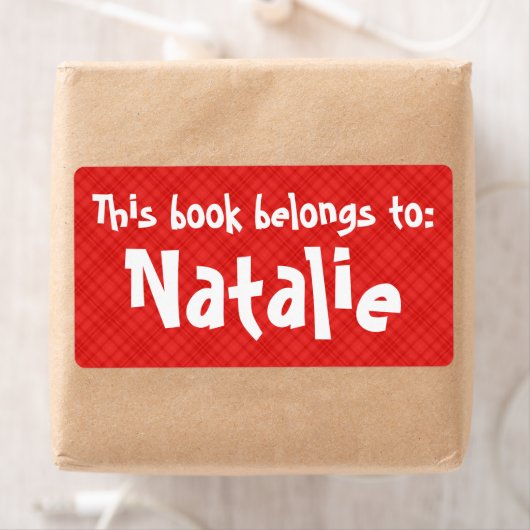 Kariertes Rot-Label "Dieses Buch gehört zu" (Insitu)