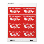 Kariertes Rot-Label "Dieses Buch gehört zu" (Vorne)