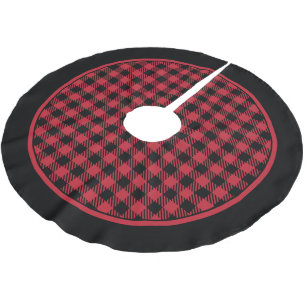 Kariertes Rot-Schwarz-Buffalo-Rock Polyester Weihnachtsbaumdecke